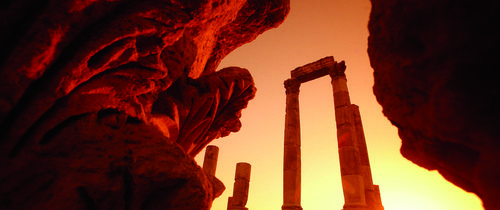 sunset shot roman ruins jordan