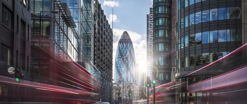 London Gherkin busy street