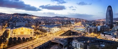 barcelona night street aerial view