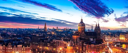 amsterdam skyline at dusk