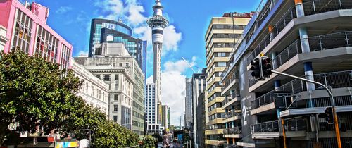 auckland sky tower view from city streets