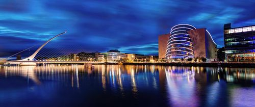 samuel beckett bridge at night in dublin ireland