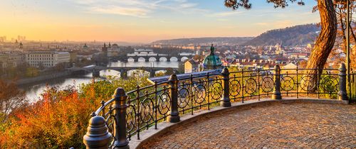 prague bridges from overlook view