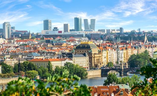 prague skyline aerial view