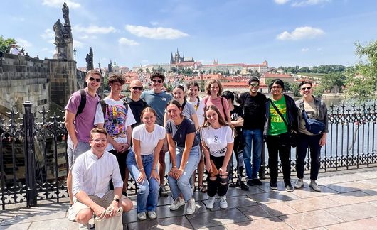 Prague student group on bridge