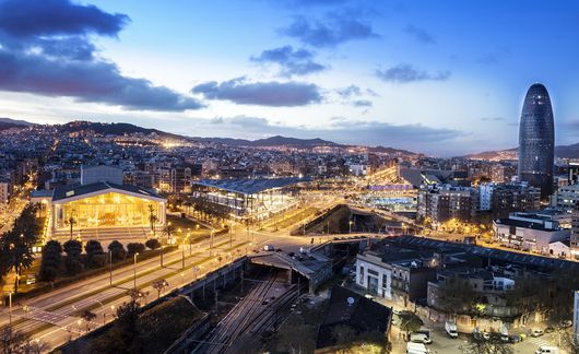 barcelona night street aerial view