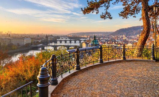 prague bridges from overlook view