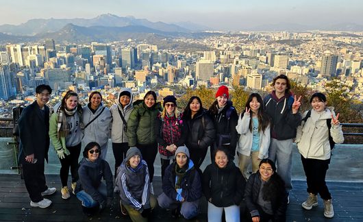 seoul student group at city wall overlook