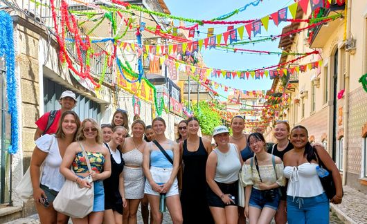 lisbon study abroad students flag street