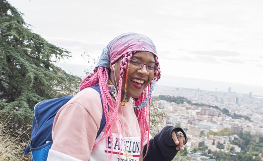 Smiling hiking