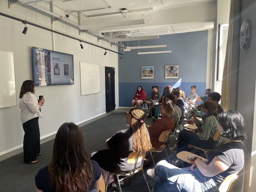 The students receive a short presentation on how to stay safe and healthy during their time abroad.