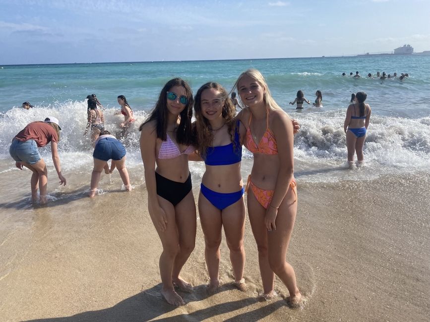 students at beach