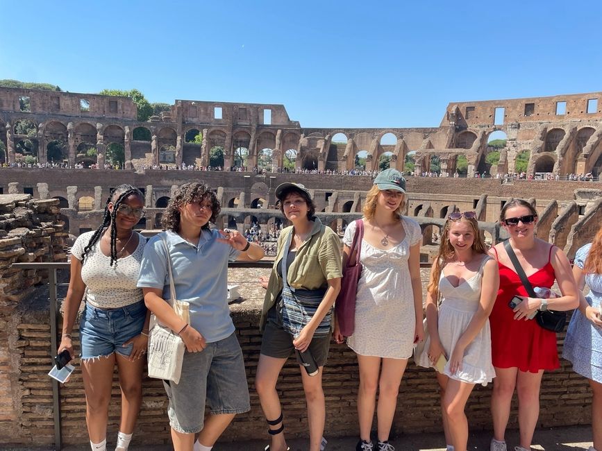 Students visiting the inside of the Colosseum