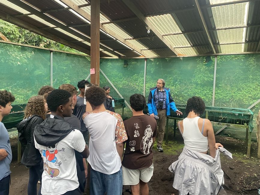 Students listen to Luis as he explains CIEE Monteverde composting process.