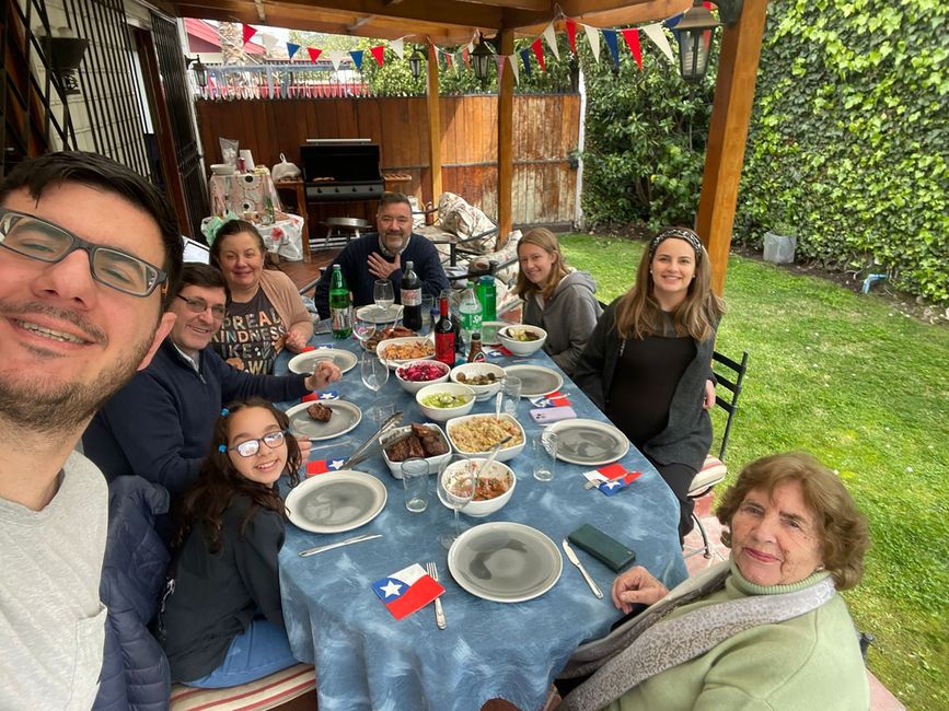 Student with host family at holiday celebration in Chile