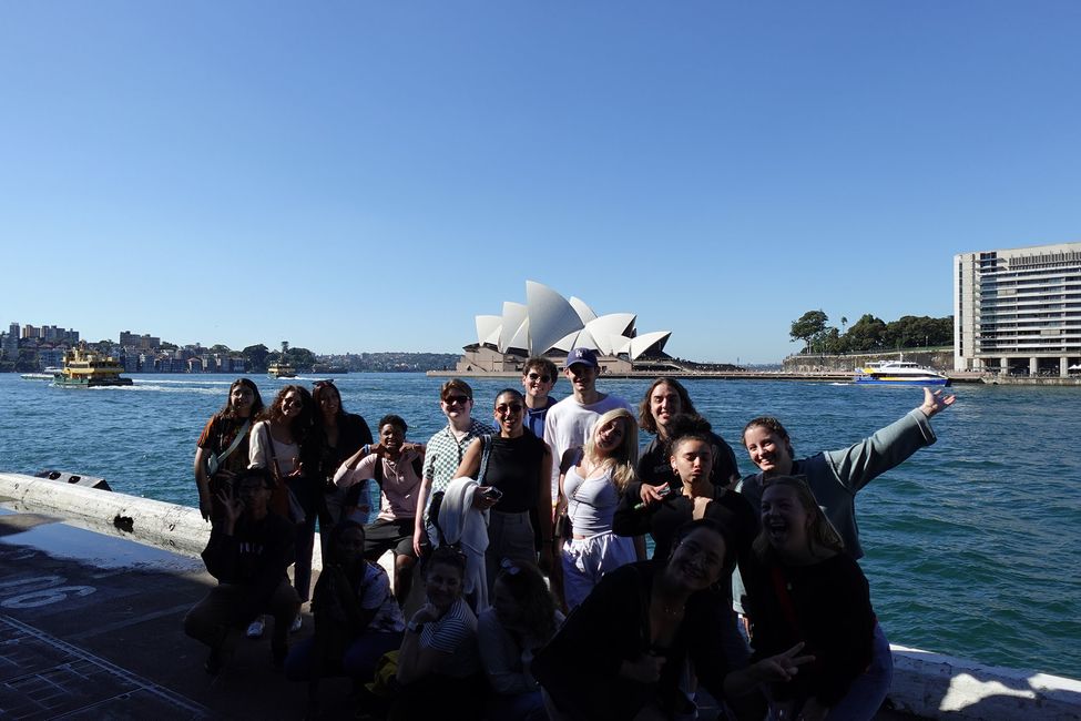 Students in front of the Sydney Opera House from the water