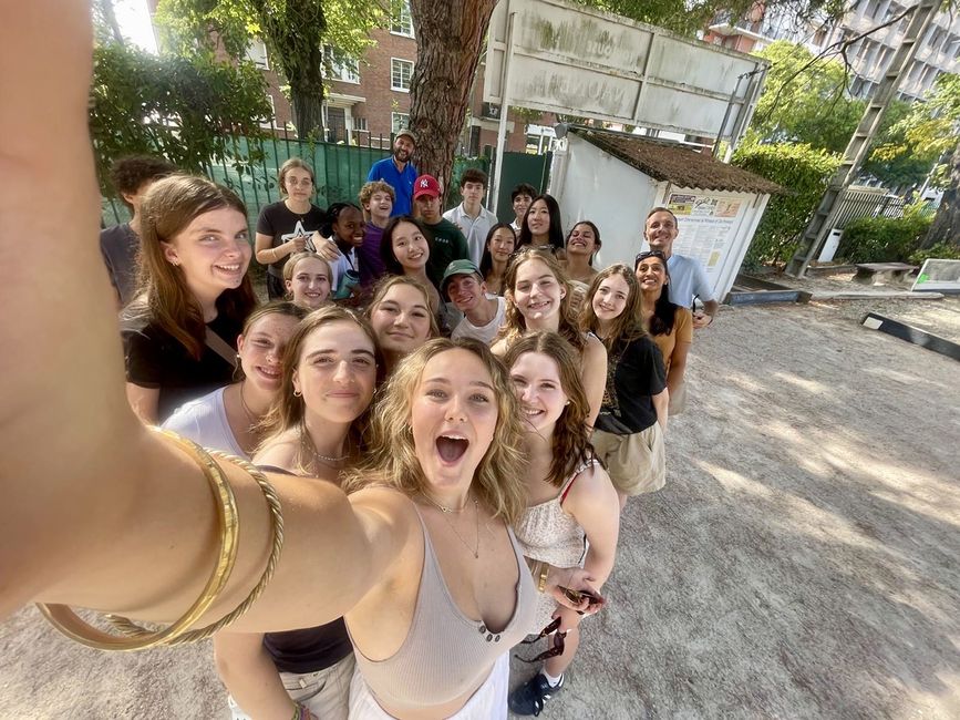 High school students on program group selfie