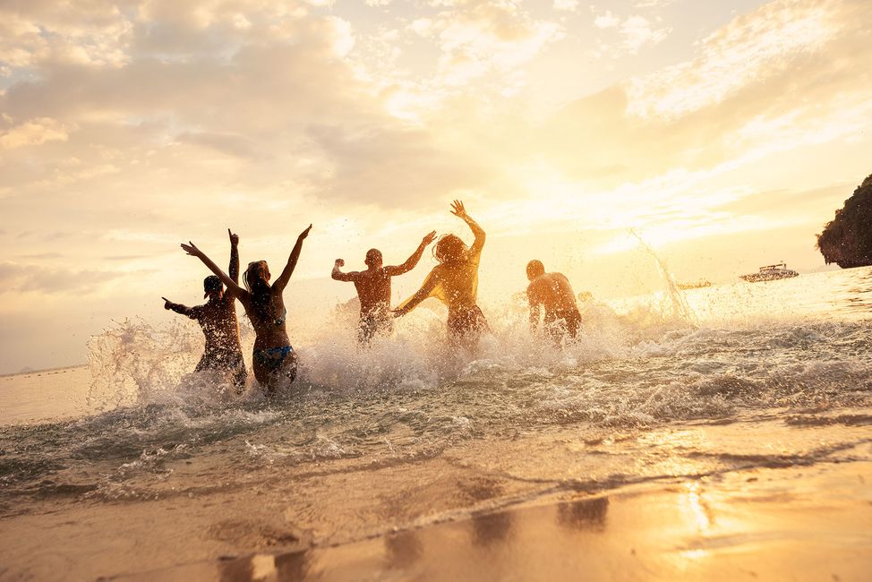 Students on program playing in the ocean