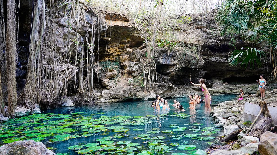 yucatan students swimming in cenote