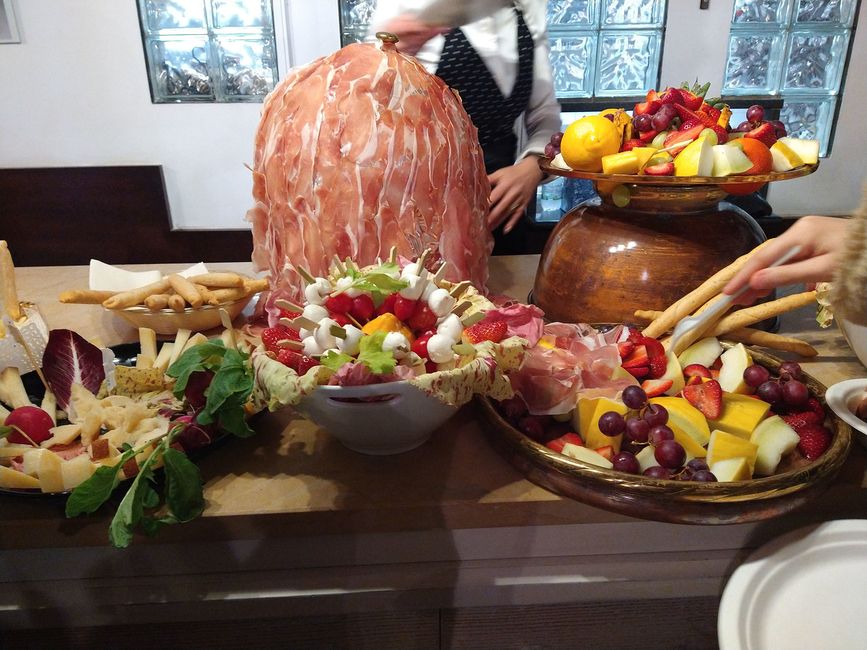 Spread of food on a table in Italy