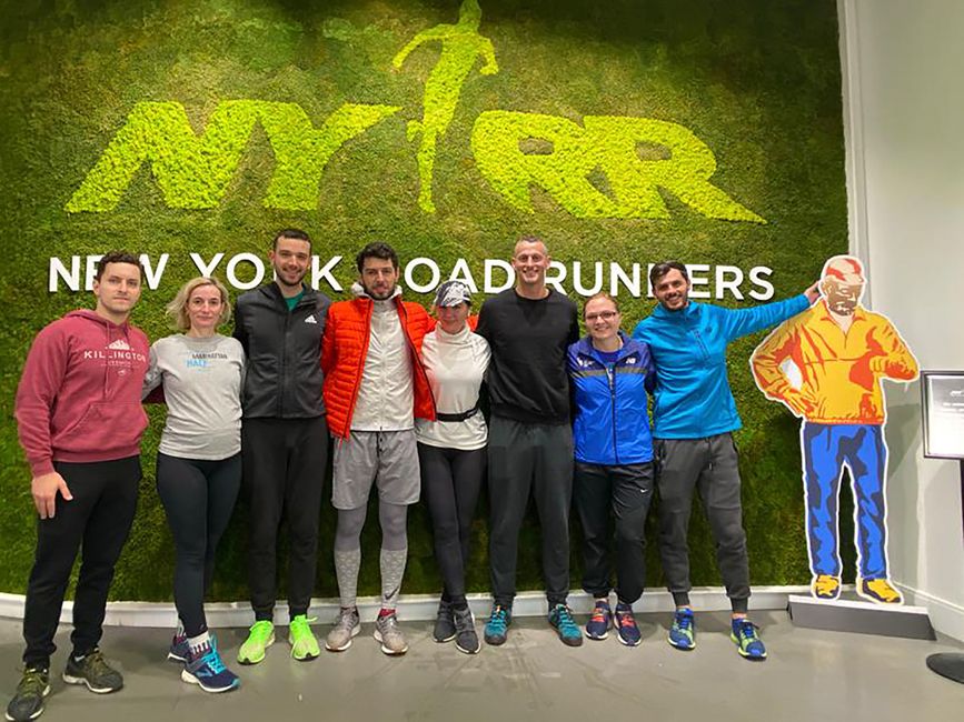 Albanian intern group photo with running club in NYC