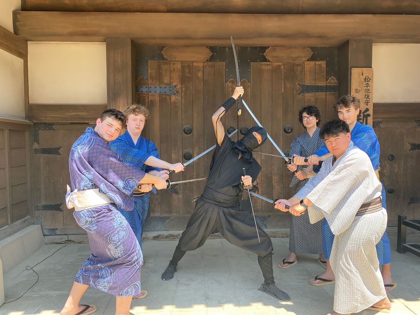 High school students dressed up a film studio in Kyoto