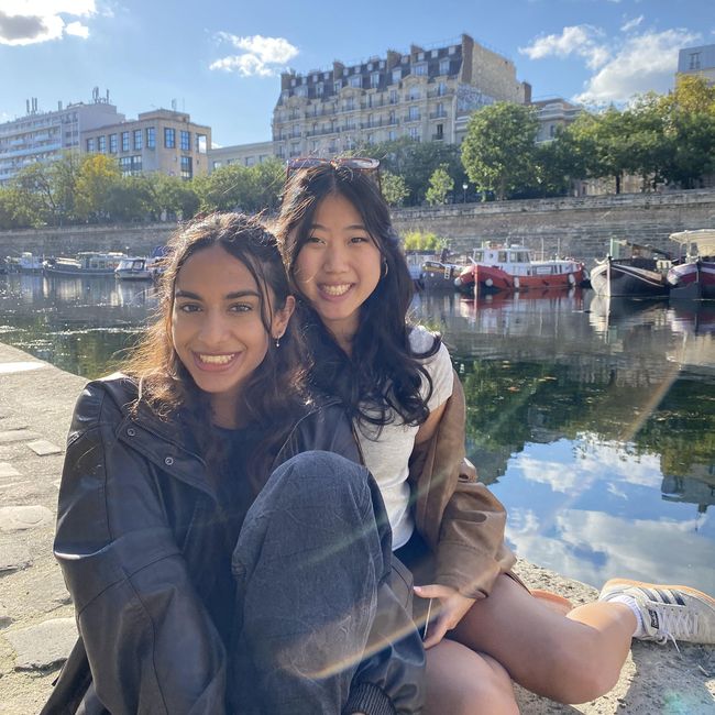 study abroad paris students canal sunny day