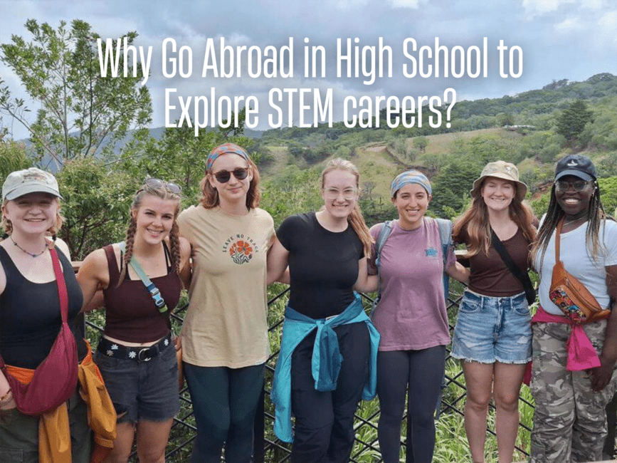 High school students posing together on a hike in Costa Rica