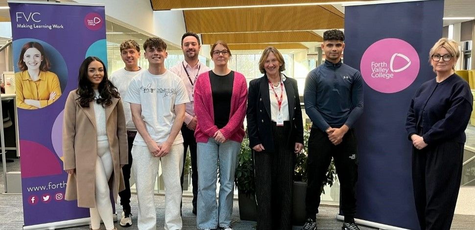 Jamie Allan, FVC's Global Partnership Manager, Alison Harris, Career Ambassador Project Co-ordinator, Claire Kinloch Anderson, CIEE Glasgow Centre Director, with potential student interns at Forth Valley College.