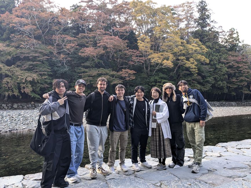 Group photo outside on a beautiful fall day in Japan