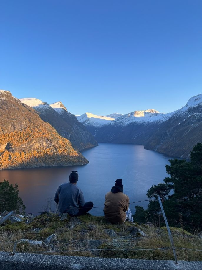 abroad students mountain lake overlook