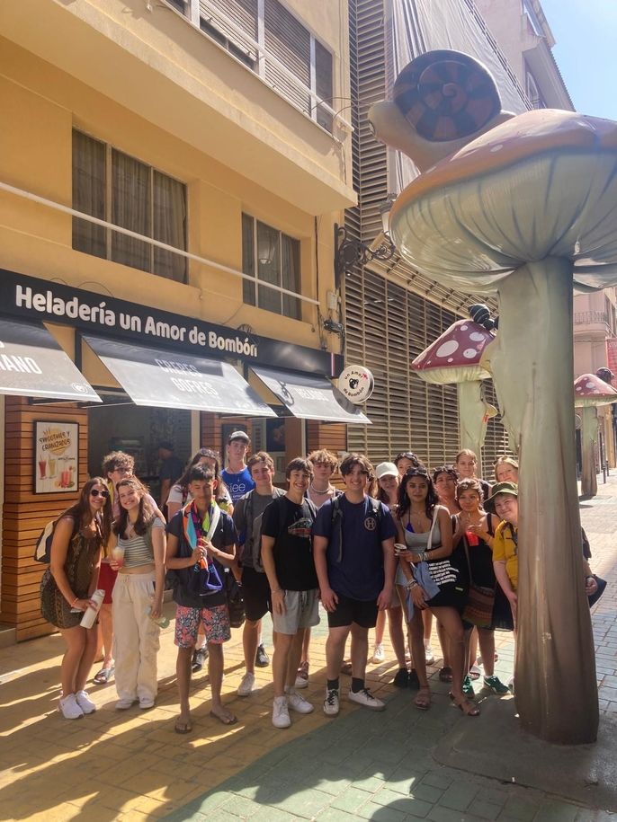 Students on the famous mushroom street in Alicante 