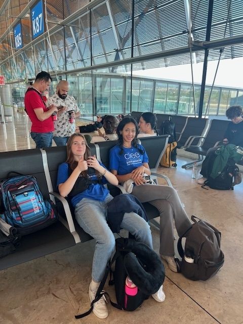 Students waiting for the connecting flight to Alicante in Madrid