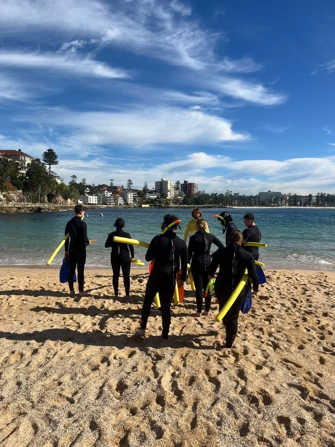 Students preparing to snorkel at Shelly Beach!