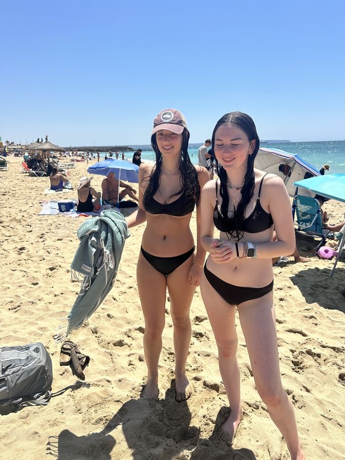 Post swim ladies on the beach 