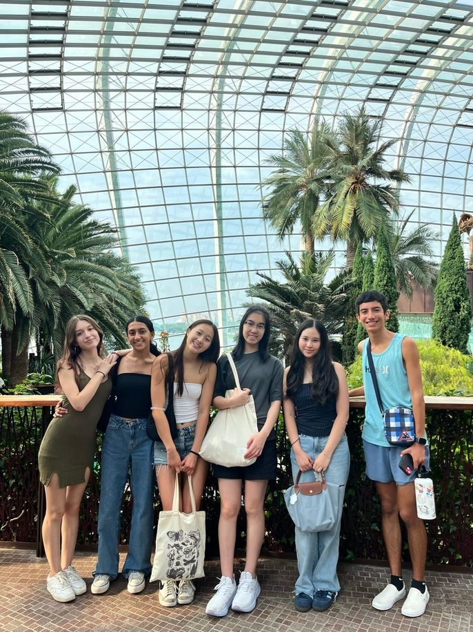 Students at flower dome
