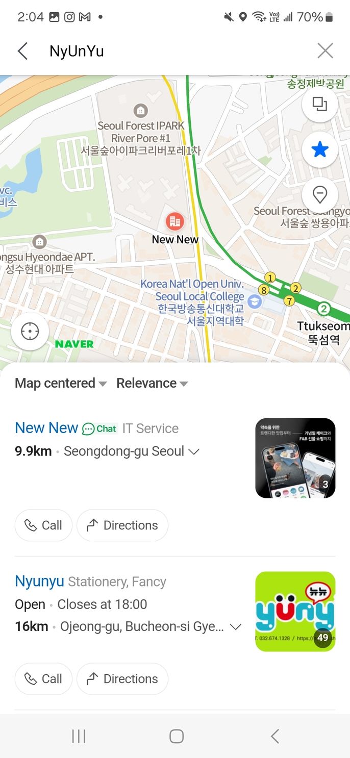 A screenshot of Naver maps depicting a clothing store named New New