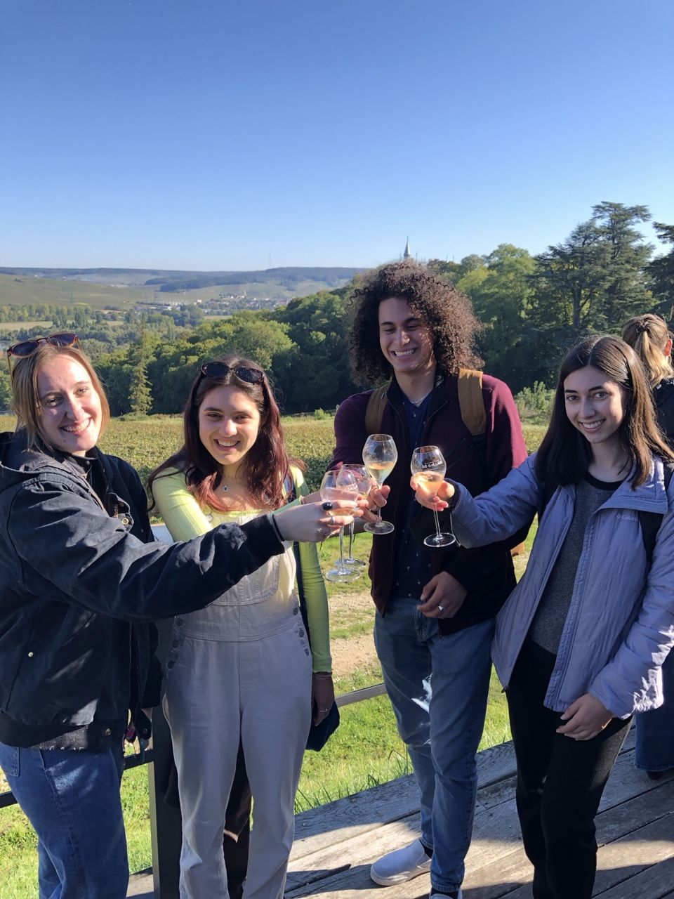 Students in Paris on a day trip in Champagne with wine