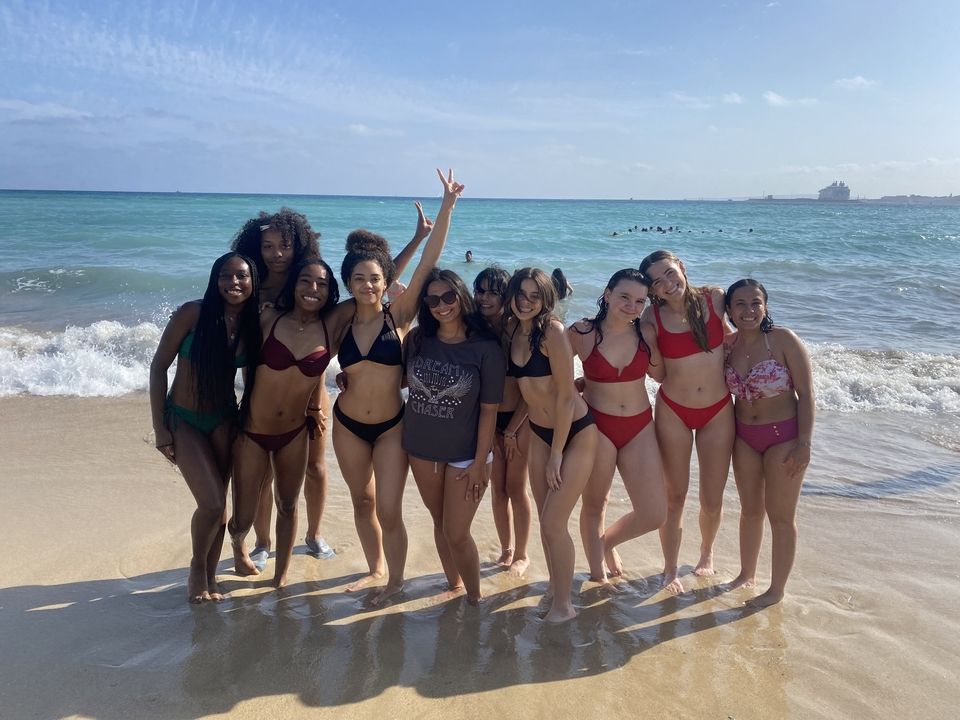 students at the beach