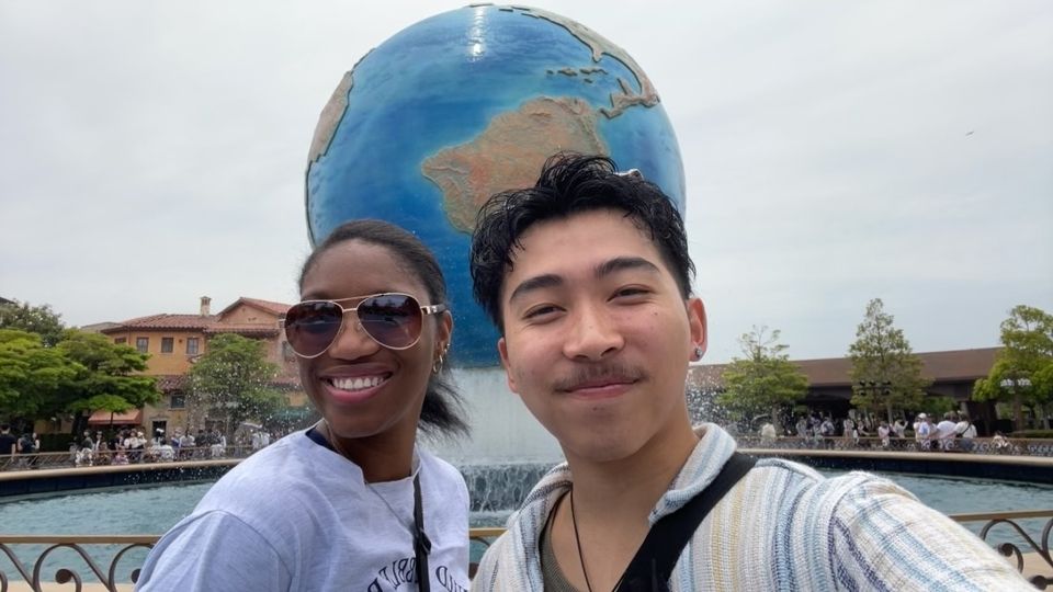 Picture of the Author with her Friend, Yosuke at DisneySea in Japan