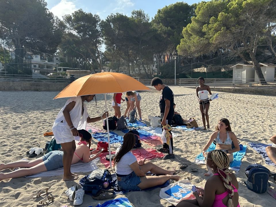 Participants set up their beach spots