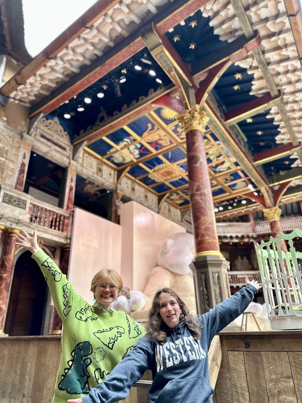 Beatrice and Josh take a picture in Shakespeare's Globe.
