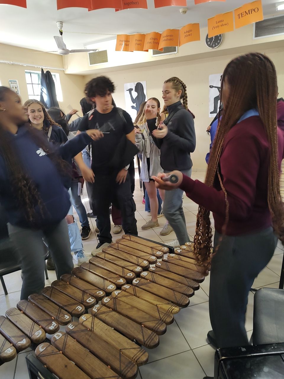 Our students playing Marimba with the students at Legae Academy.
