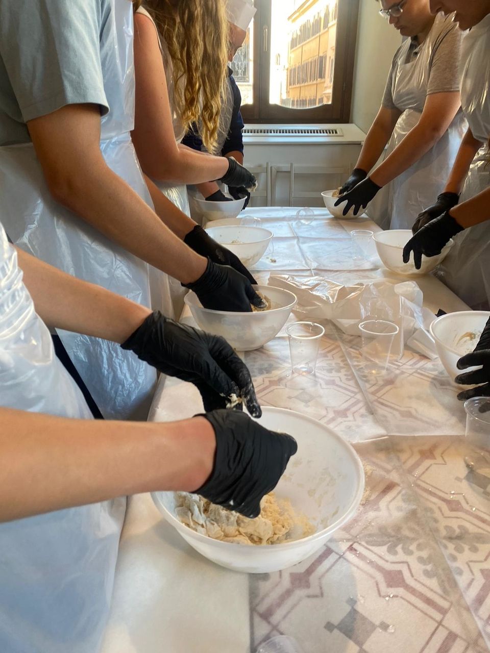 Students Kneading Pizza Dough