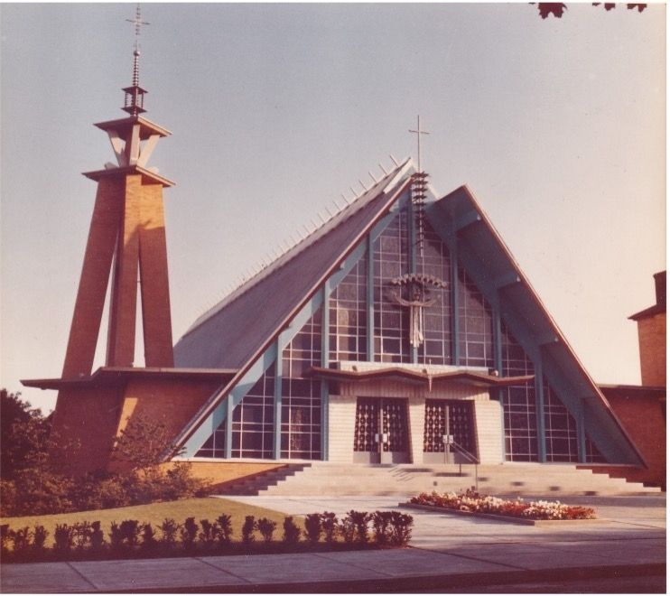 church building with a pointed top