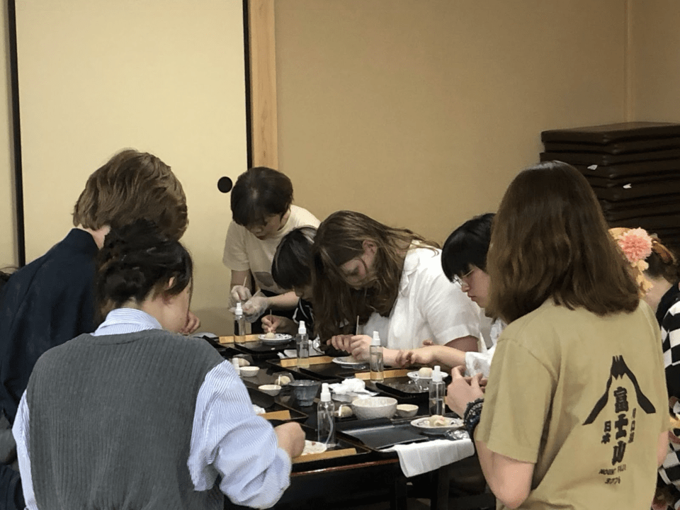 Carefully making wagashi (Japanese sweets)