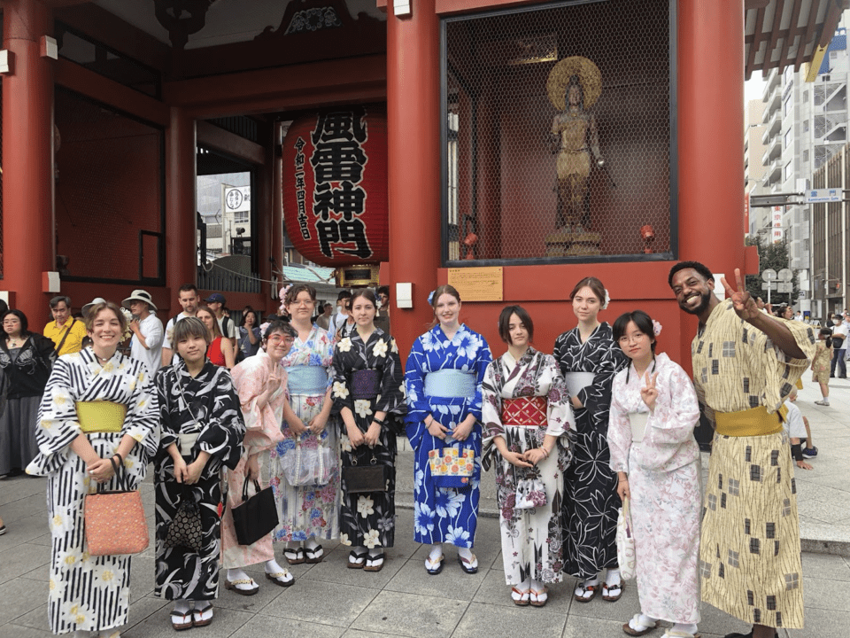 Group photo time at Sensoji in yukata