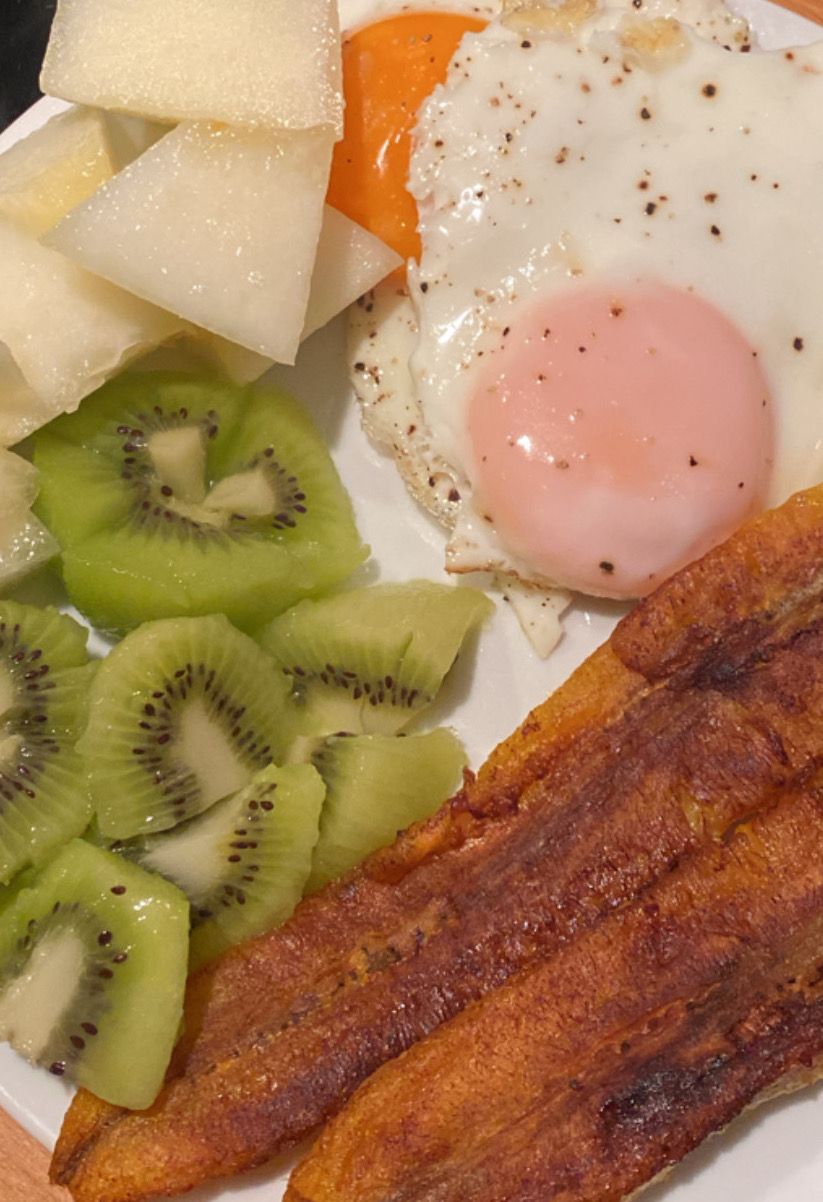 Eggs, plantain, and fruit