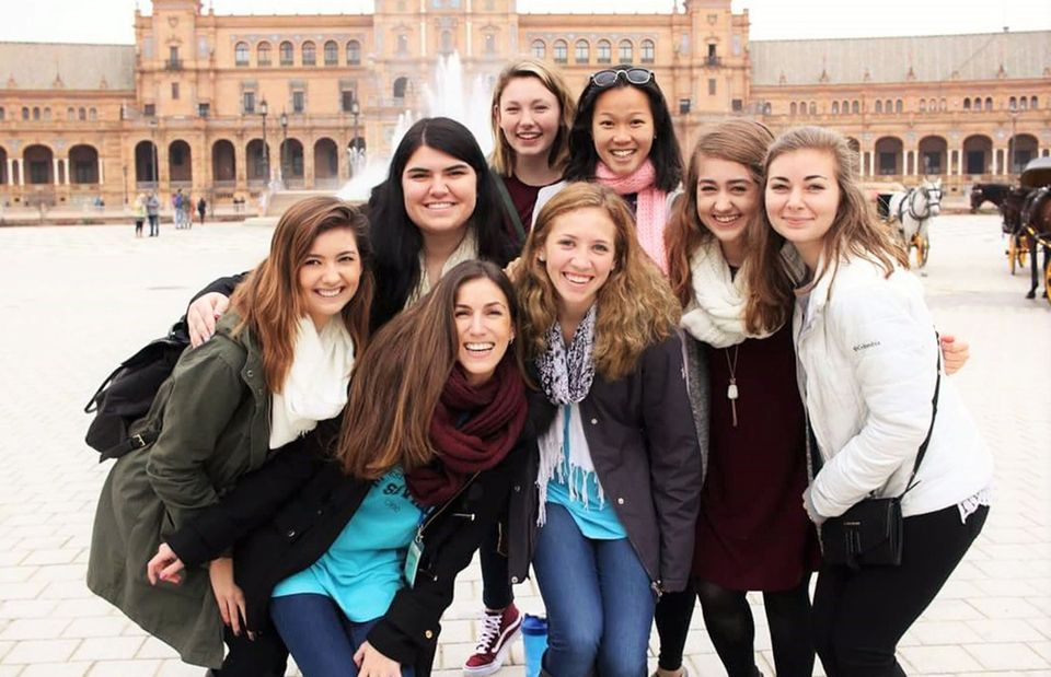 students abroad seville spain fountain plaza